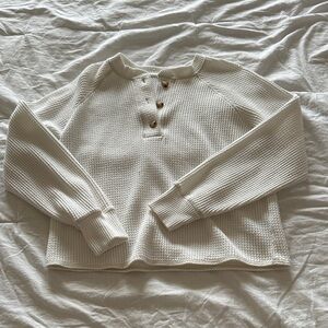 Old Navy White Waffle Knit Henley Sweatshirt